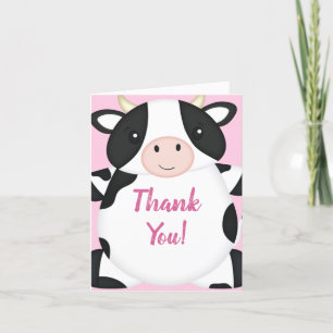 Carte De Remerciements Baby shower de vache ferme fille rose