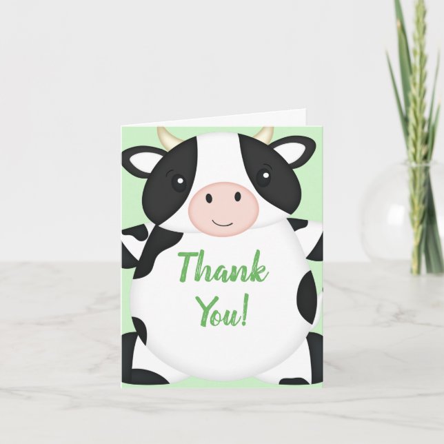 Carte De Remerciements Baby shower de vache vert (Devant)