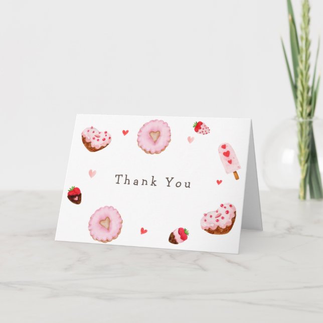 Carte De Remerciements Baby shower de Valentines de Donuts mignonnes (Devant)