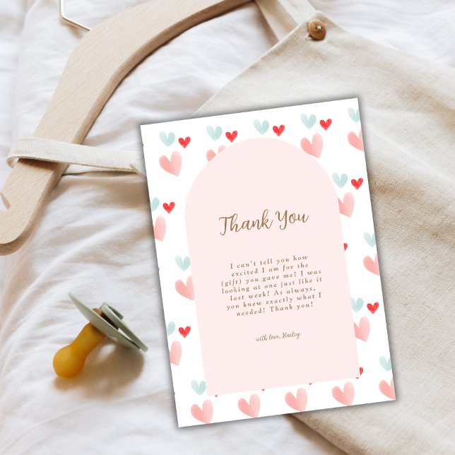 Carte De Remerciements Baby shower de Valentines de l'Arc Pastel Sweethea (Pastel Sweetheart Arch Valentines Baby Shower Thank You Card)