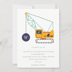 Carte De Remerciements Baby shower de véhicule de grue de construction mi