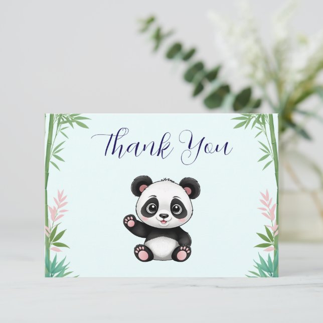 Carte De Remerciements Baby shower de verdure de Little Panda (Debout devant)