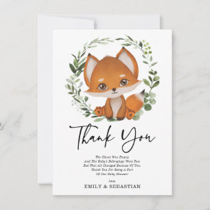 Carte De Remerciements Baby shower de verdure du renard doux