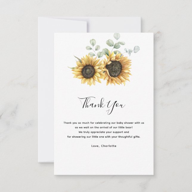 Carte De Remerciements Baby shower de verdure fleurie de tournesol (Devant)