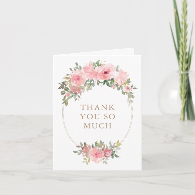 Carte De Remerciements Baby shower de verdure rose pâle (Devant)