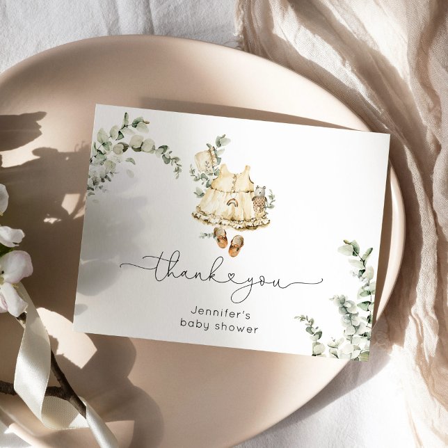 Carte De Remerciements Baby shower de vêtements de pépinière Eucalyptus b (Créateur téléchargé)