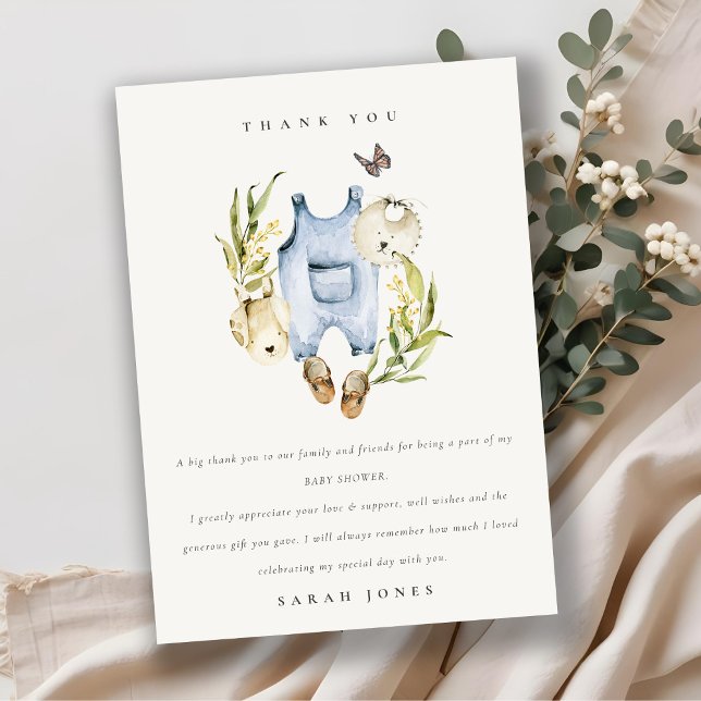 Carte De Remerciements Baby shower de Vêtements pour garçon en feuillage  (Créateur téléchargé)