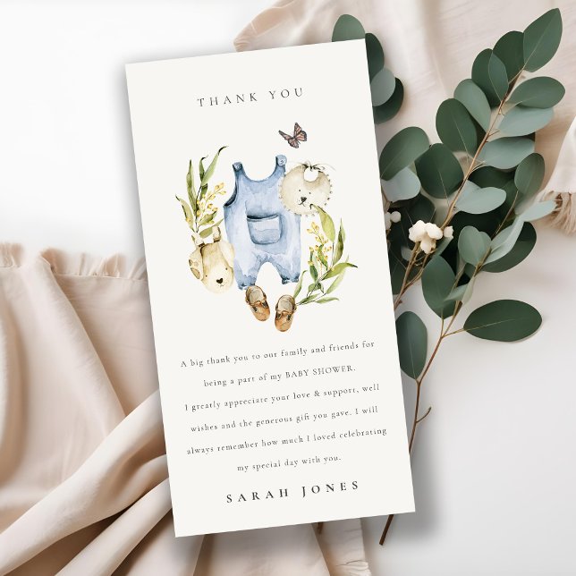 Carte De Remerciements Baby shower de Vêtements pour garçon en feuillage  (Créateur téléchargé)