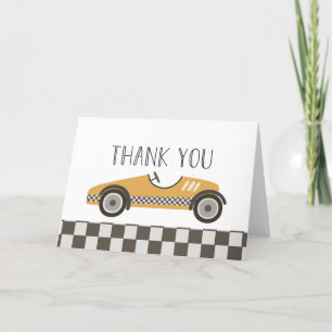 Carte De Remerciements Baby shower de voiture de course jaune
