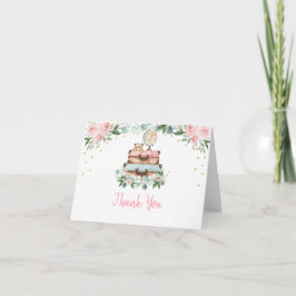 Carte De Remerciements Baby shower de voyage rose or Floral