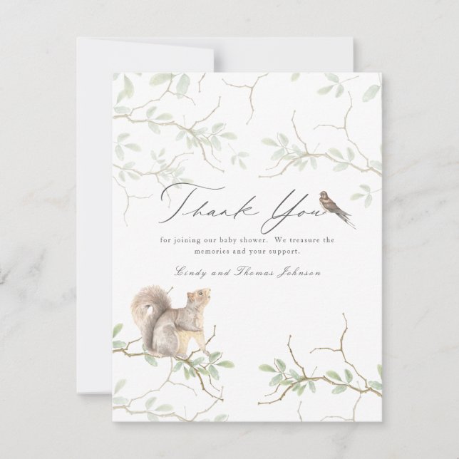 Carte De Remerciements Baby shower d'écureuil forestier délicieux (Devant)