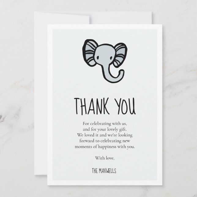 Carte De Remerciements Baby shower d'éléphant bleu mignon (Devant)