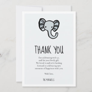 Carte De Remerciements Baby shower d'éléphant bleu mignon