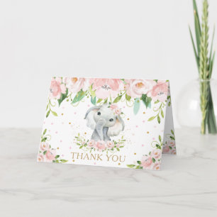Carte De Remerciements Baby shower d'éléphant floral rose vif