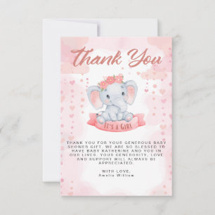 Carte De Remerciements Baby shower d'éléphant rose fille
