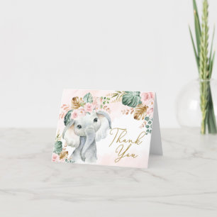 Carte De Remerciements Baby shower d'éléphant rose tropicale Anniversaire