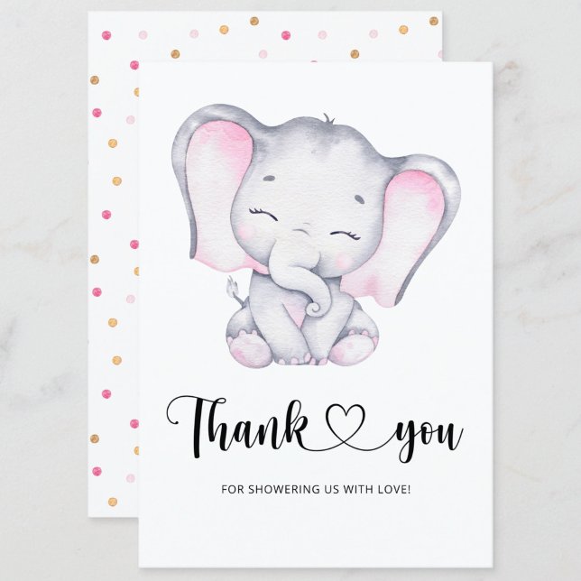 Carte de remerciements baby shower d'éléphants ros (Créateur téléchargé)