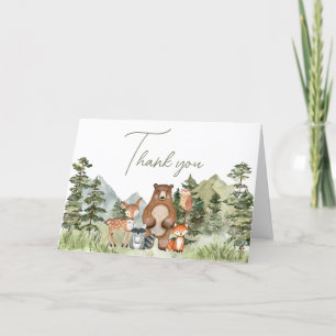 Carte De Remerciements Baby shower des animaux de bois verdoyants