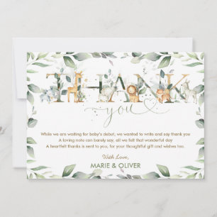 Carte De Remerciements Baby shower des animaux de la Jungle verdoyante