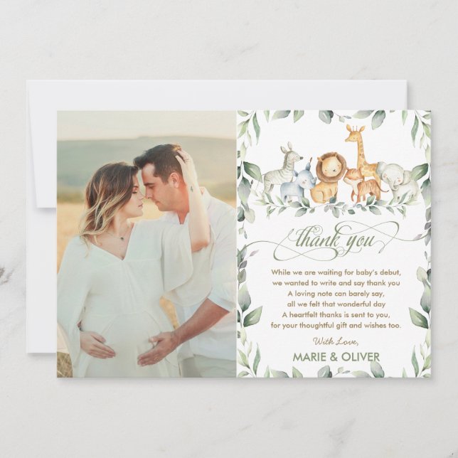 Carte De Remerciements Baby shower des animaux de la Jungle verdoyante Ph (Devant)