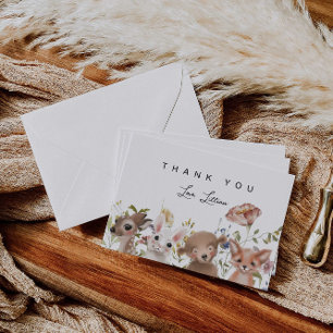 Carte De Remerciements Baby shower des animaux fleurs sauvages et boisés