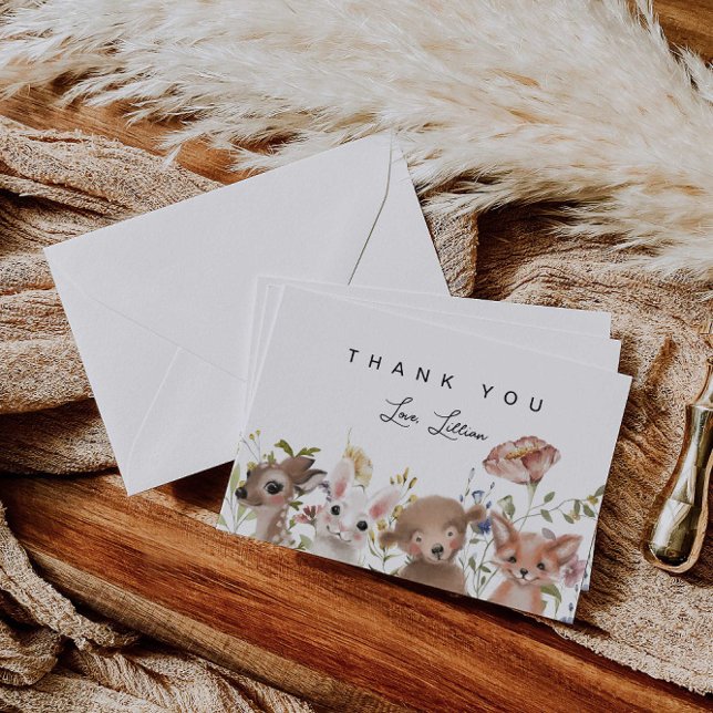 Carte De Remerciements Baby shower des animaux fleurs sauvages et boisés (Créateur téléchargé)