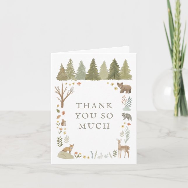 Carte De Remerciements Baby shower des animaux forestiers (Devant)