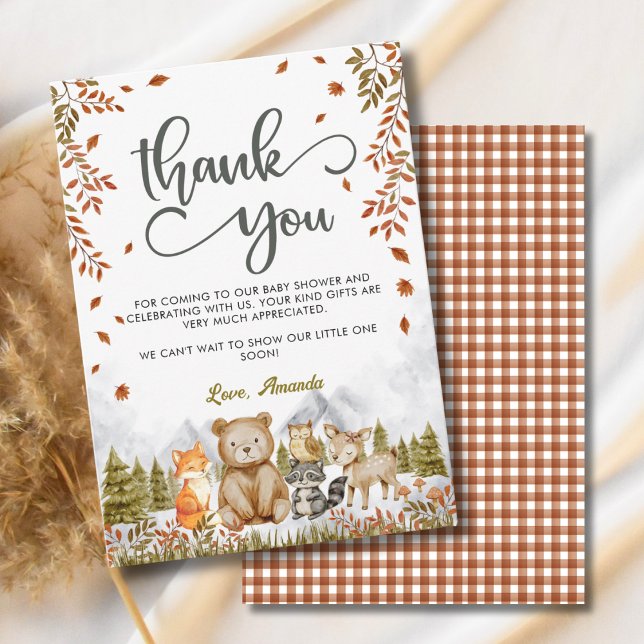Carte De Remerciements Baby shower des animaux mignons de bois (Créateur téléchargé)