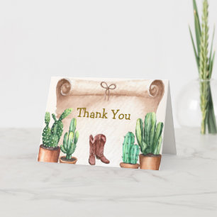 Carte De Remerciements Baby shower des Bottes Cactus Cowboy du désert vin