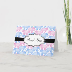 Carte De Remerciements Baby shower des éléphants ou révélation de genre