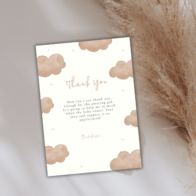 Carte De Remerciements Baby shower des étoiles de Boho Nuds neutres selon (Gender Neutral Boho Clouds Stars Baby Shower Thank You Card)