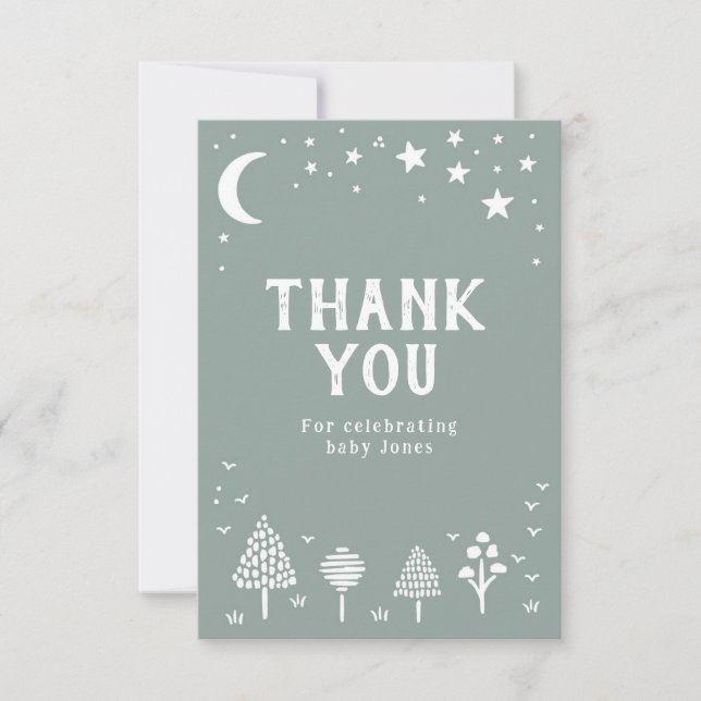 Carte De Remerciements Baby shower des étoiles de bois vert Sage (Devant)