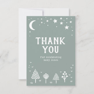Carte De Remerciements Baby shower des étoiles de bois vert Sage