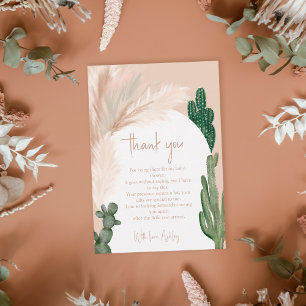 Carte De Remerciements Baby shower désert de Boho cactus pampas arch