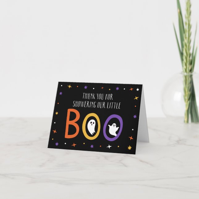 Carte De Remerciements Baby shower d'Halloween de Little Boo (Devant)