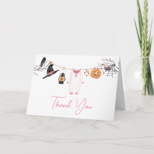 Carte De Remerciements Baby shower d'Halloween de Little Boo rose (Devant)