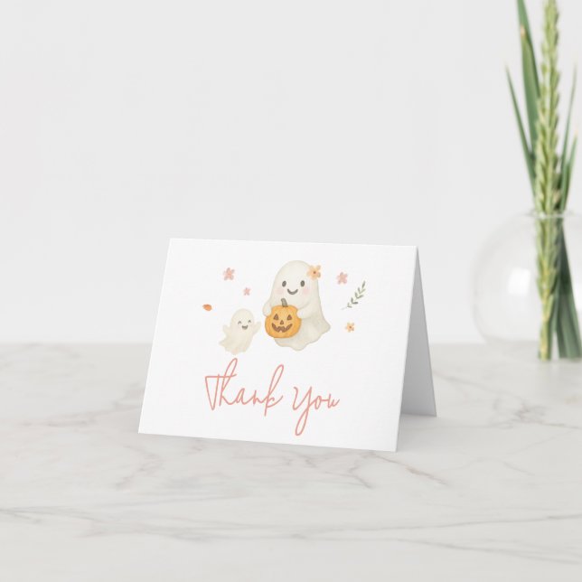 Carte De Remerciements Baby shower d'Halloween de Little Boo rose (Devant)