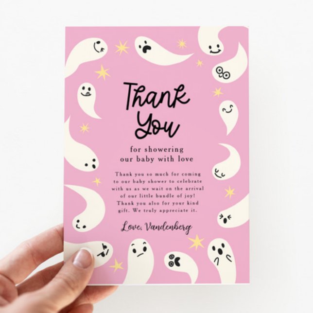 Carte De Remerciements Baby shower d'Halloween de Little Boo rose (Créateur téléchargé)