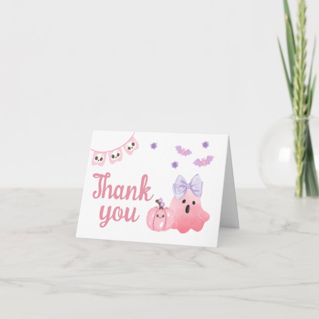 Carte De Remerciements Baby shower d'Halloween de Little Boo rose (Devant)