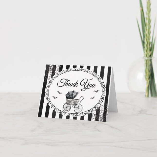 Carte De Remerciements Baby shower d'Halloween de transport gothique (Devant)