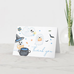 Carte De Remerciements Baby shower d'Halloween Little Boo Bleu