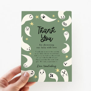 Carte De Remerciements Baby shower d'Halloween Little Boo Green