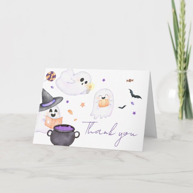 Carte De Remerciements Baby shower d'Halloween Little Boo violet (Devant)
