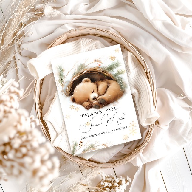 Carte De Remerciements Baby shower d'hiver de l'ours des bois à l'extérie (Créateur téléchargé)