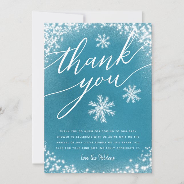 Carte De Remerciements Baby shower d'hiver Neige bleue (Devant)
