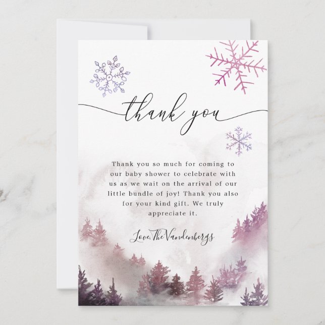 Carte De Remerciements Baby shower d'hiver Pink Snowflakes (Devant)