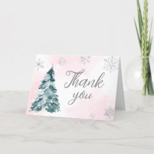 Carte De Remerciements Baby shower d'hiver rose à l'extérieur