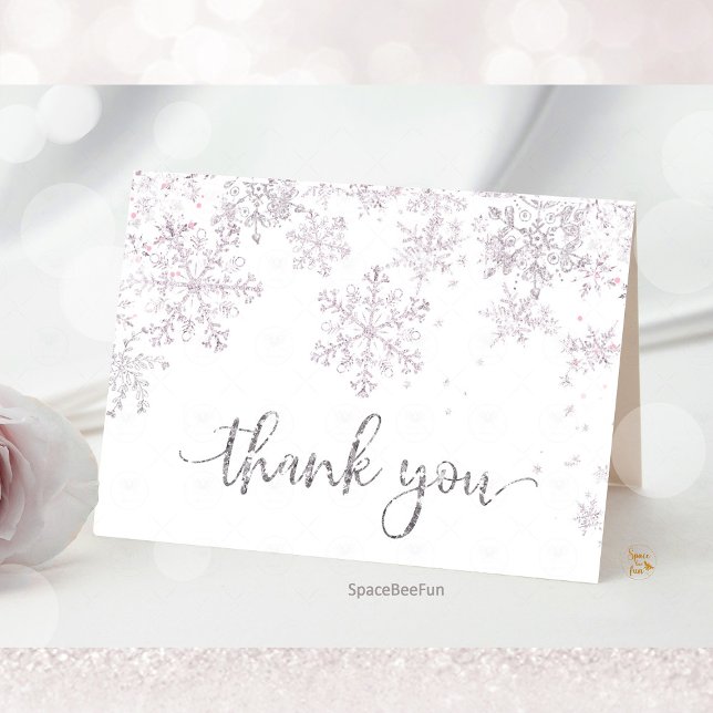 Carte De Remerciements Baby shower d'hiver Snowflake (snowflake baby shower,thank you card,winter baby shower,baby shower,snowflake theme,winter wonderlan)