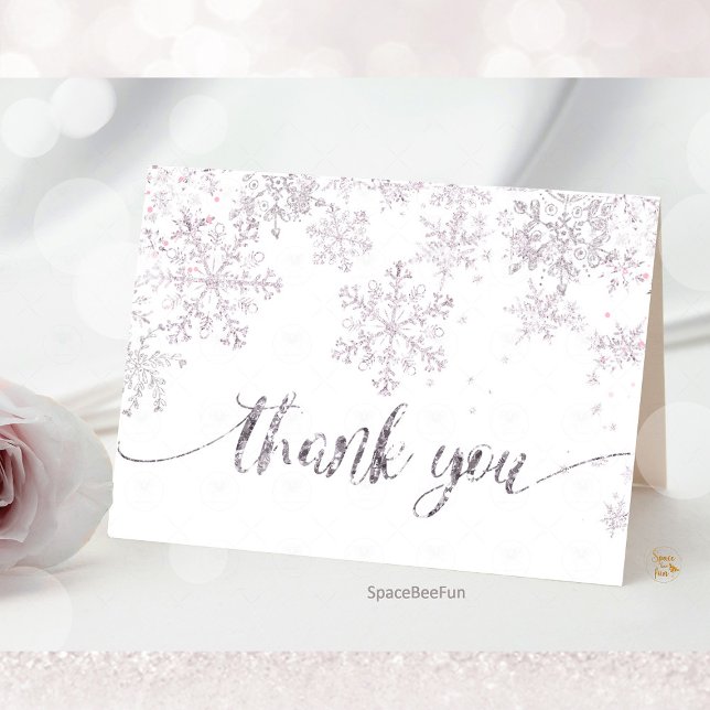 Carte De Remerciements Baby shower d'hiver Snowflake (snowflake baby shower,thank you card,winter baby shower,baby shower,snowflake theme,winter wonderlan)