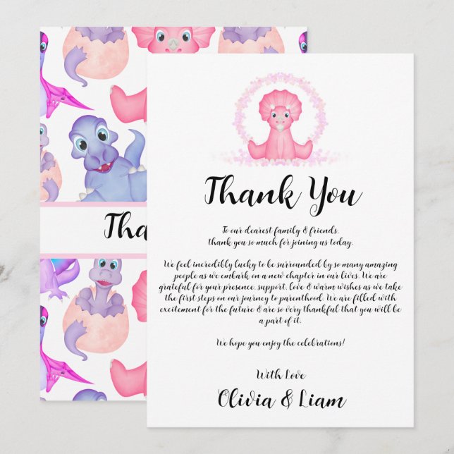 Carte de remerciements Baby shower Dinosaur aquare (Devant / Derrière)